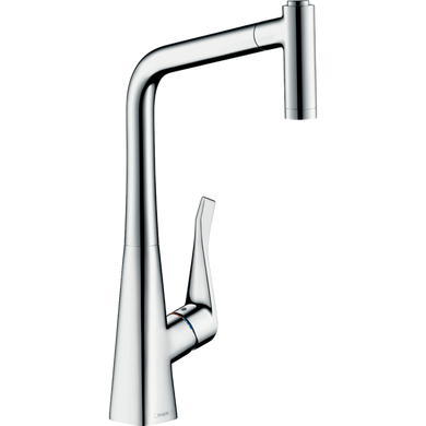 Змішувач Hansgrohe Metris M71 320 2jet кухонний з витяжним виливом Sbox 73801000, Хром