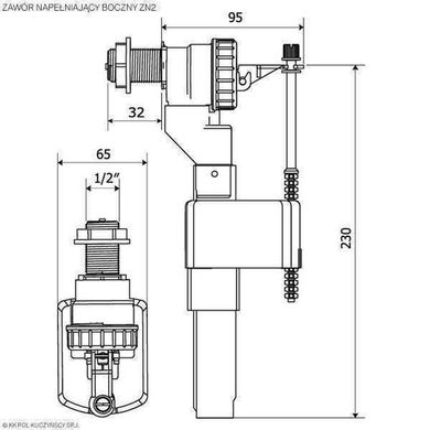 Клапан заповнення K.K.POL ZN2/102- 1/2″ МО, бок. латунь, Хром