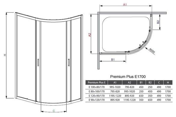 Душова кабіна Radaway Premium Plus E 100x80x170 скло прозоре 30481-01-01N