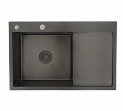 Кухонная мойка Gappo накладная 780x500 мм, поверхность PVD, правая GS7850-6R, Черный матовый