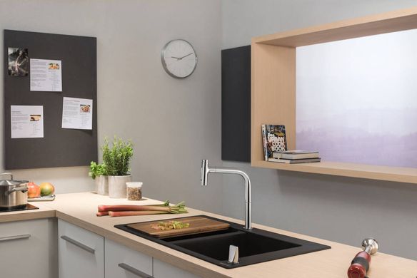 Змішувач Hansgrohe Metris Select 200 кухонний з витяжним виливом 2Jet на 2 отвори Sbox 73818000, Хром
