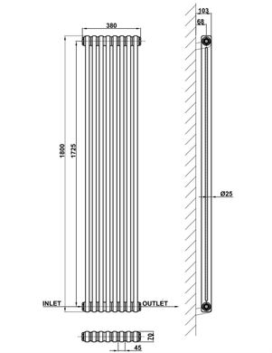 Вертикальный дизайнерский радиатор отопления Arttidesign Bari 8/1800 серый матовый, Серый
