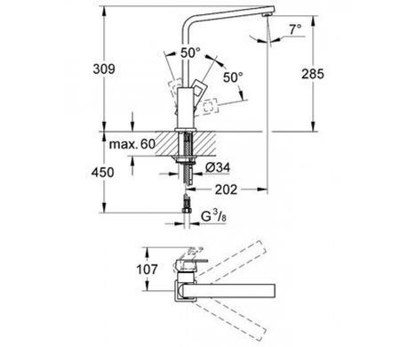 Смеситель для кухни Grohe Eurocube 31255000, Хром