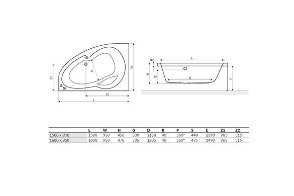 Ванна акрилова Excellent Newa Plus 160x95 права WAEX.NEP16WH