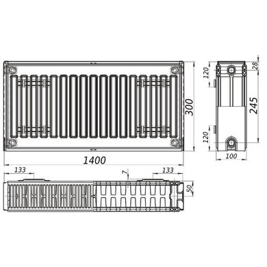Радиатор стальной панельный Kalite 22 бок 300x1400 000022304, Белый