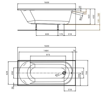 Ванна акрилова Kolo Opal Plus 160x70 XWP136000N