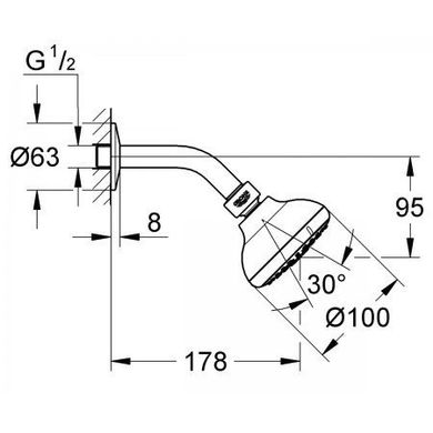 Верхній душ Grohe TEMPESTA 26088001, Хром