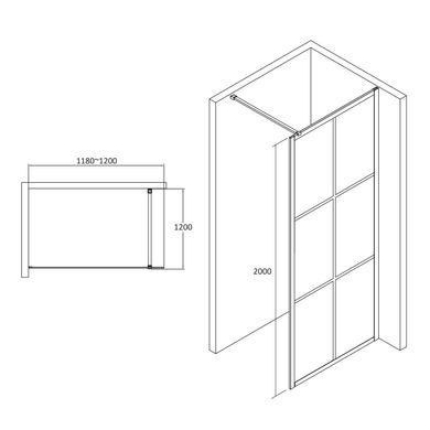 Душова стінка Volle Malla Negra Walk-In 120x200 18-08-120black set, прозорий