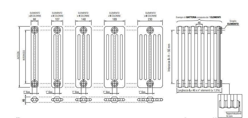 Радиатор отопления Cordivari Ardesia белый 100 см 6-ти элементный, Белый