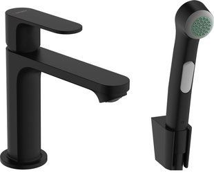 Змішувач Hansgrohe Rebris S 110 для умивальника з гігієнічною лійкою Matt Black 72215670, Чорний матовий