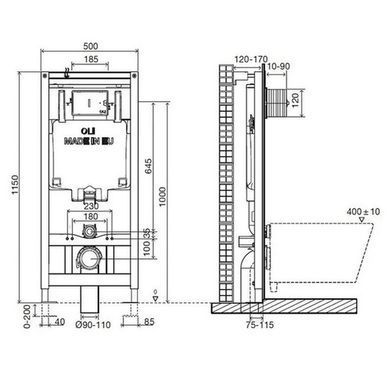 Комплект инсталляция Oli 80 с клавишей Iplate +унитаз подвесной Koller Pool Round RN-0490-RQ3 с сидением Soft Close укороченный, Белый