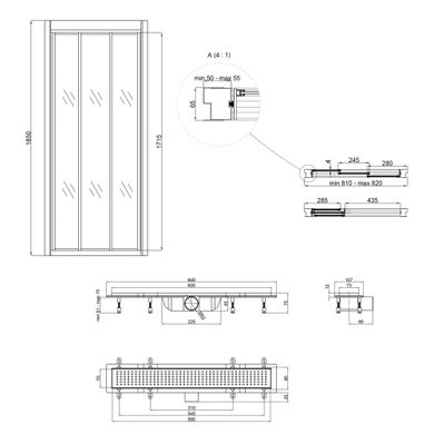 Набор Qtap дверь в нишу Unifold CRM208.C4 78-81x185 см, стекло Clear 4 мм, покрытие CalcLess + трап линейный Dry FB304-600 с сухим затвором и нержавеющей решеткой 600х73 мм, прозрачный, хром