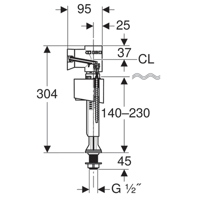 Впускний клапан Geberit тип 340, підведення води знизу, 1/2" 136.726.00.1