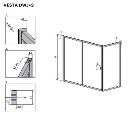 Шторка для ванны Radaway Vesta DWJ+S 140х80 209114-01-06 + 204080-06