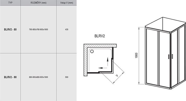 Душова кабіна Ravak Blix BLRV2-90 полірований алюміній+transparent 1LV70C00Z1