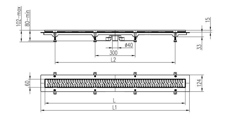 Душовий канал MCH з решіткою Класик (під плитку) 750 мм CH 750/S40 KN1