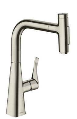 Смеситель для кухни Hansgrohe Metris Select 240 2jet sBox с выдвижным изливом стальной 73817800, Нержавеющая сталь