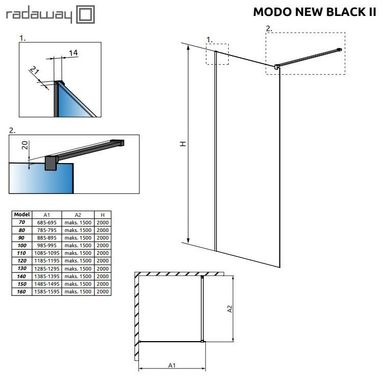 Душевая перегородка Radaway Modo New Black II 90 см профиль черный 389094-54-01