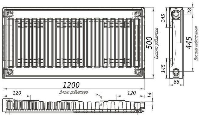 Радиатор стальной панельный Kalde 11 бок 500x1200, Белый