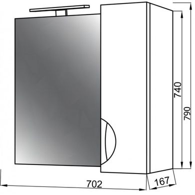 Дзеркальна шафа Юввіс Оскар Z-1 правий з дзеркалом 70 см з підсвіткою 301101, Білий, Білий