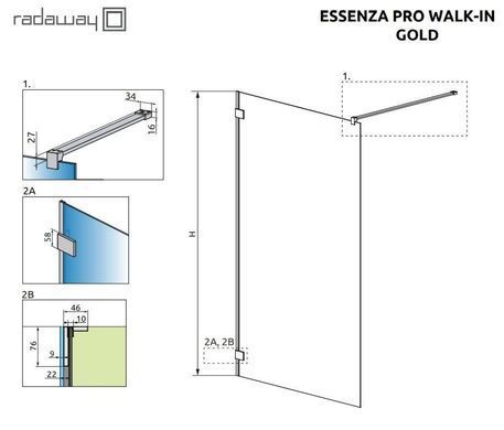 Душова перегородка Radaway Essenza Pro Gold 55 см 10103055-09-01