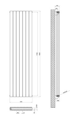 Вертикальный дизайнерский радиатор отопления Arttidesign Livorno II 7/1800 чёрный, Черный матовый