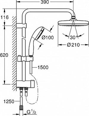 Душова система Grohe ‎Tempesta 210 26381001, Хром