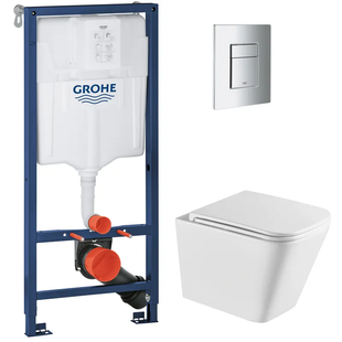 Комплект Grohe Set унітаз Quadro-0301-T3 + Інсталяція 38536001 + панель 38732000 38536001QUADRO0301T3, Білий