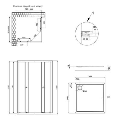 Набор: Qtap душевая кабина Presto CRM1099SP5 Pear 1970x900x900 мм + поддон Tern 309912C 90x90x12 см с сифоном, Хром, Универсальная, матовый