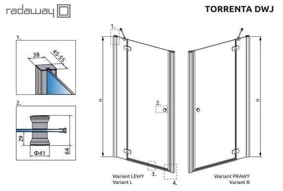 Душевая дверь Radaway Torrenta DWJ 80 см 32010-01-01N