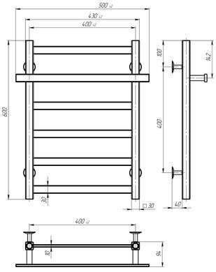 Электрический полотенцесушитель Deffi Nicole П6 400x600 нержавеющая сталь JD04 левое подключение черный A.NI.60.40.6.E.B.L.2