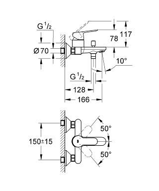 Смеситель для ванны Grohe Bau Edge 23334000, Хром