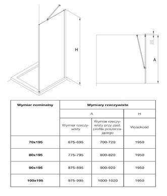 Бічна стінка Roca Capital 90x195 см AM4409012M, прозорий, хром