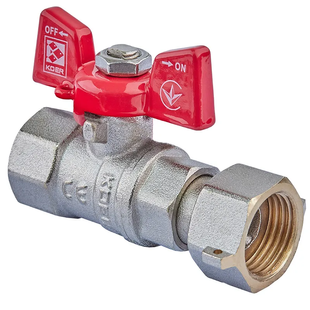 Кран кульовий Koer KR.222 - 1/2" FF ГГМ з накидною гайкою, ручка "метелик" червона KR4769