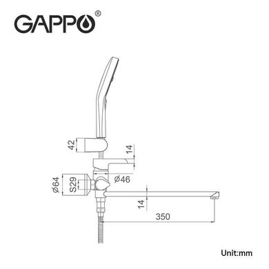 Змішувач для ванни Gappo G2203-6, чорний/хром, Чорний матовий