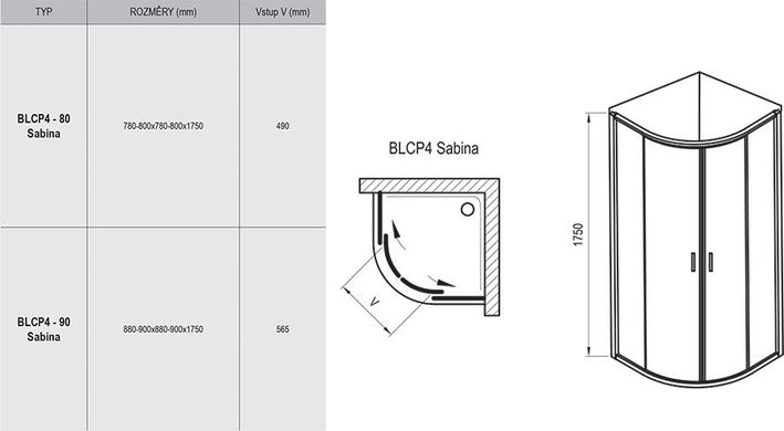 Душевая кабина Ravak Blix BLCP4-80 сатин+transparent Sabina 3B240U40Z1