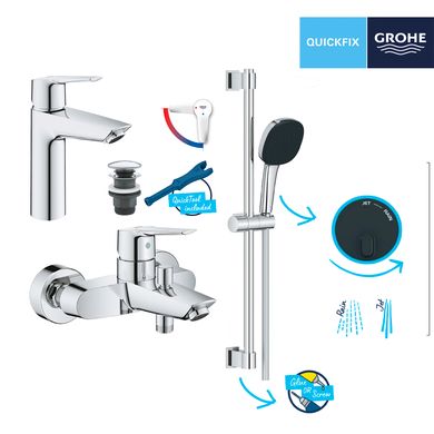 Набор смесителей 3 в 1 для ванной комнаты Grohe QuickFix Start M-Size UA202301ME, Хром