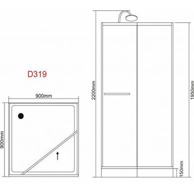 Душевой бокс Grace квадратный 90x90x195 см, черный профиль, прозрачное переднее стекло SLD-319В
