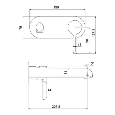 Смеситель для умывальника скрытого монтажа Gappo G1003-26, черный/хром, Черный матовый