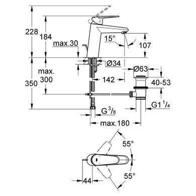 Смеситель для умывальника Grohe Eurodisc Cosmopolitan 23448002, Хром