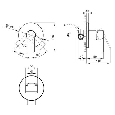 Смеситель скрытого монтажа Qtap Ustek 6016107OC, Хром