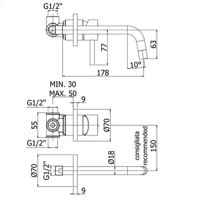 Змішувач для умивальника 175 мм Paffoni Light LIG 006 CR70, Хром