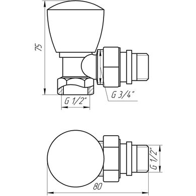 Кран радиаторный угловой Solomon 1/2″ с резиновым уплотнителем 160404 верх