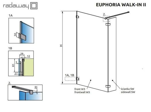 Душевая перегородка Radaway Euphoria Walk-in II 110 см 383133-01-01+383160-01-01