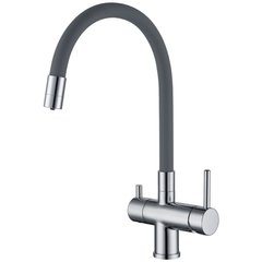 Смеситель для кухни на две воды Gappo G4398-30 с гибким изливом, серый/хром, Серый