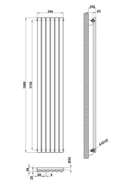 Вертикальный дизайнерский радиатор отопления Arttidesign Rimini 6/1800 чёрный матовый, Черный матовый