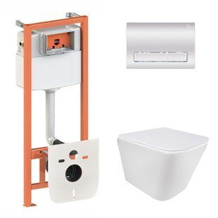 Набор: Qtap Tern Ultra Quiet унитаз подвесной QT1733052EUQW + Nest комплект инсталляции 4в1 (линейная клавиша Chrome) QT0133M425 + QT0111M08381CRM