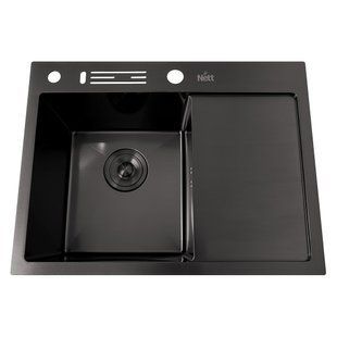 Кухонна мийка чорна з правим крилом Nett NB-6045(R), Чорний