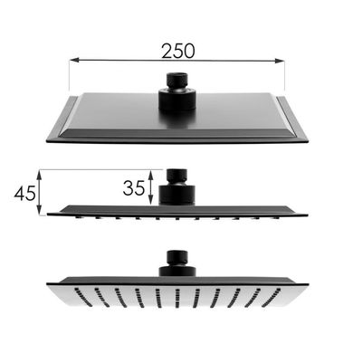 Душова система Yoka Cube 25 black з термостатом BP.CUBE THERM 25 BLK, Чорний матовий