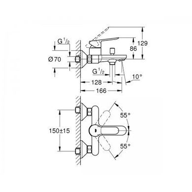 Змішувач для ванни Grohe Bau Edge 23605000, Хром